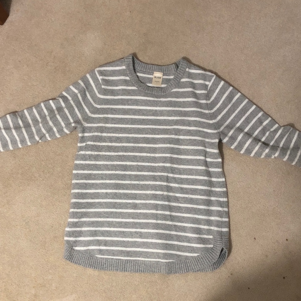 Blair Gray and White Striped Crewneck Sweater